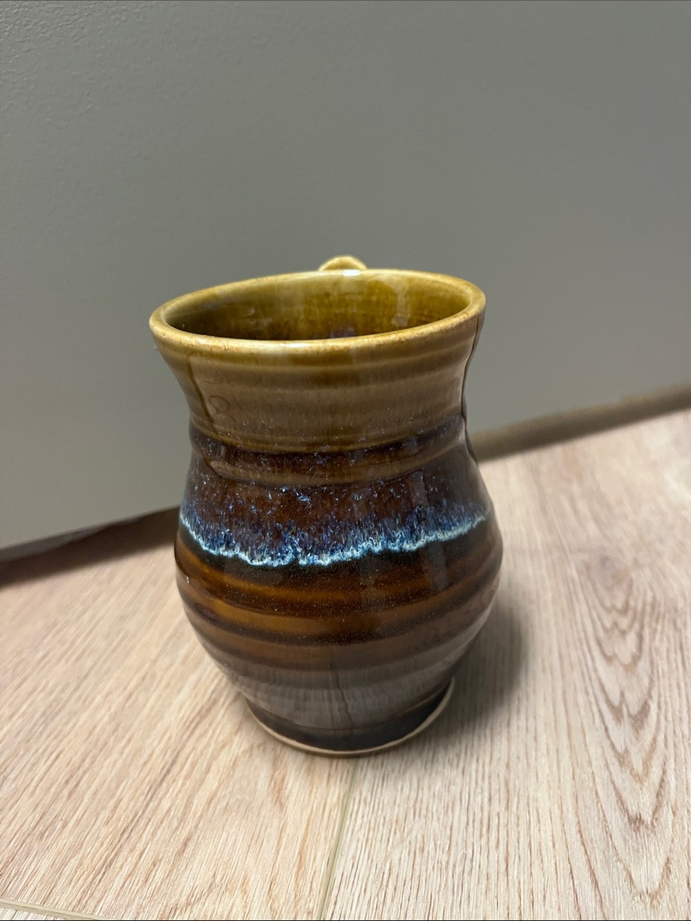 Handmade Glazed Pottery Mug in Brown and Amber - Picture 2 of 7